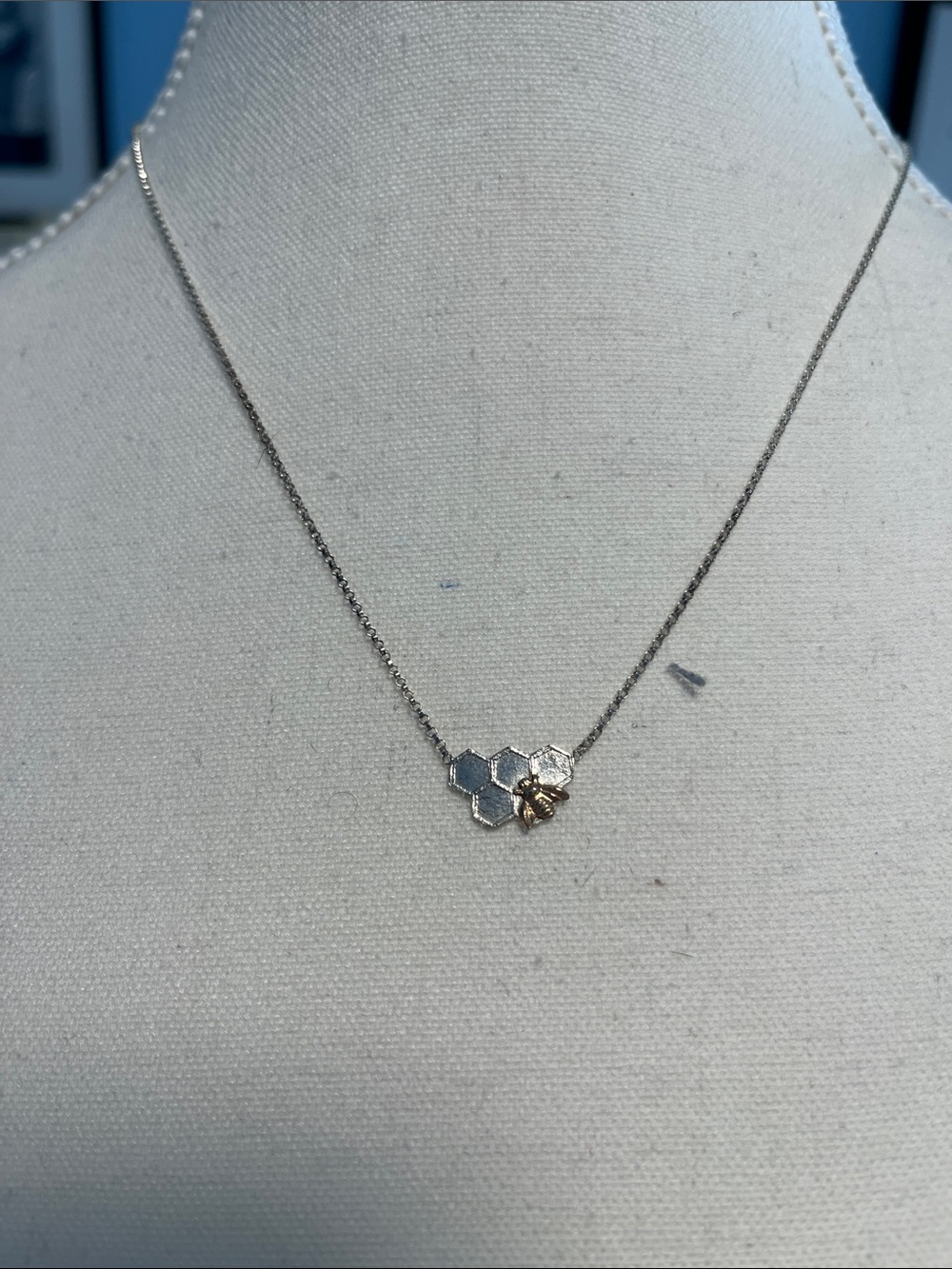 Honeycomb Bee Pendant Necklace - Silver and Gold